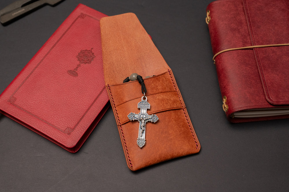 Full Grain Leather Rosary Pouch - The Crusader