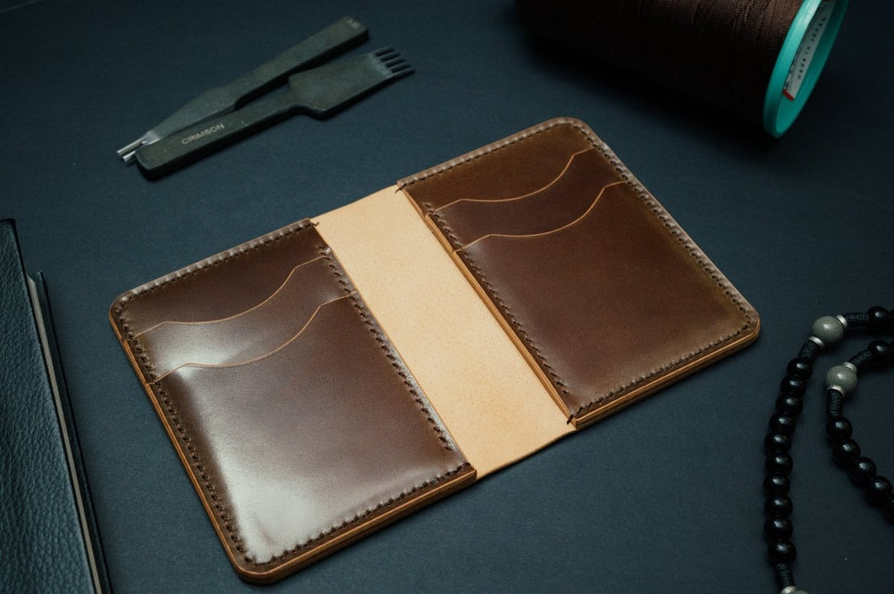 Dark Brown Shell Cordovan Card Wallet - The Morgan - DarkSkyLeather