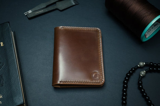 Dark Brown Shell Cordovan Card Wallet - The Morgan - DarkSkyLeather