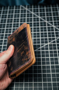 Marbled Black Rocado Shell Cordovan & Full Grain Bifold Card Wallet - The Hosea - DarkSkyLeather