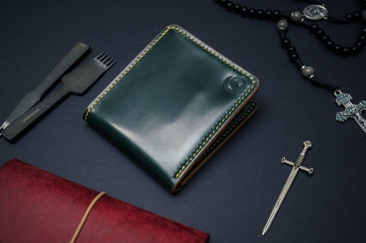 Men’s Pine Green Shell Cordovan Leather Bifold - The Dillon - DarkSkyLeather
