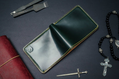 Men’s Pine Green Shell Cordovan Leather Bifold - The Dillon - DarkSkyLeather