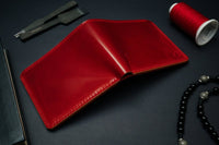 Men’s Red Shell Cordovan & Full Grain Leather Bifold - The Dillon - DarkSkyLeather