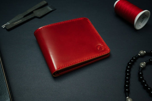 Men’s Red Shell Cordovan & Full Grain Leather Bifold - The Dillon - DarkSkyLeather