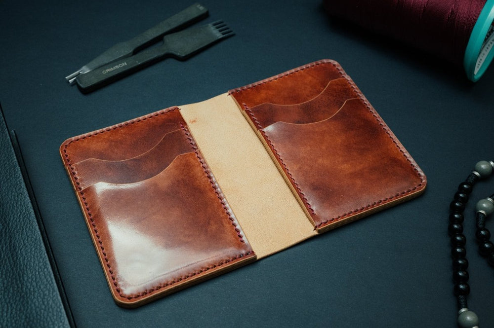 Museum Cognac Shell Cordovan Vertical Bifold Wallet - The Morgan - DarkSkyLeather