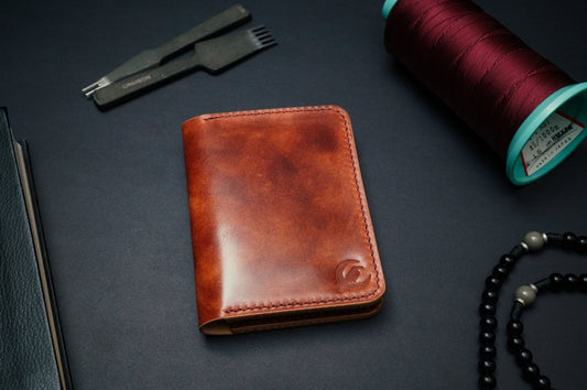 Museum Cognac Shell Cordovan Vertical Bifold Wallet - The Morgan - DarkSkyLeather
