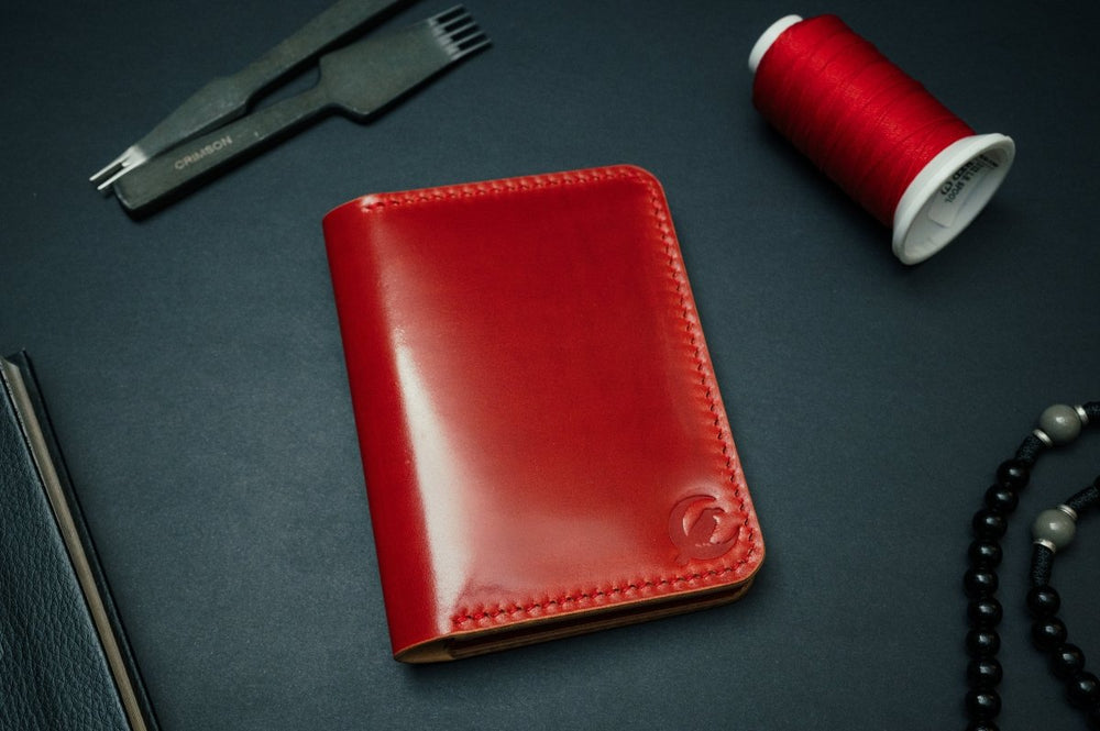 Red Shell Cordovan Bifold Wallet - The Morgan - DarkSkyLeather