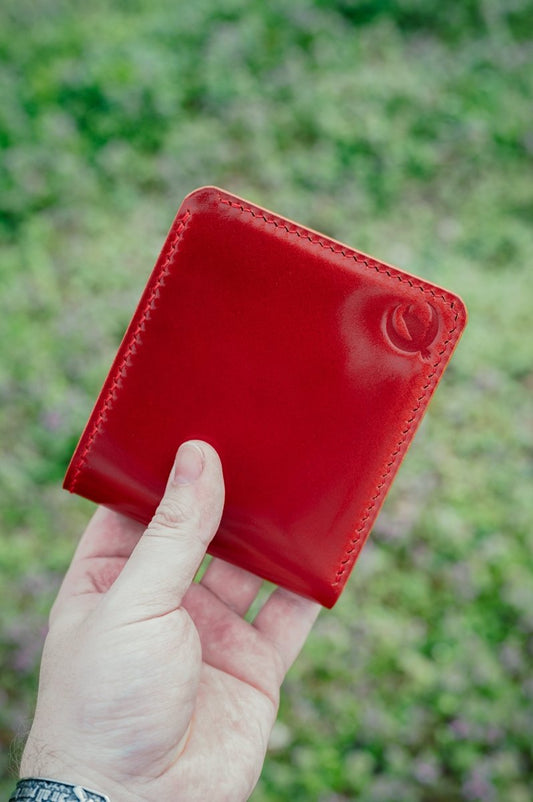Red Rocado shell cordovan and full grain leather bifold wallet — The Dillon by Dark Sky Leather