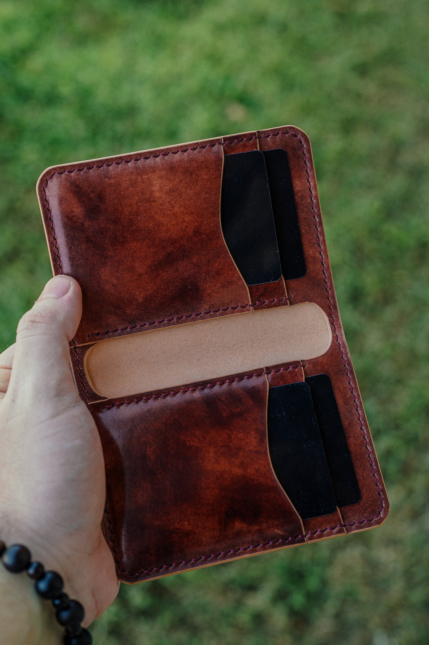 Shell Cordovan Vertical Card Leather Wallet - The Morgan | handmade leather wallet made in usa gift for husband son boyfriend fathers day - DarkSkyLeather