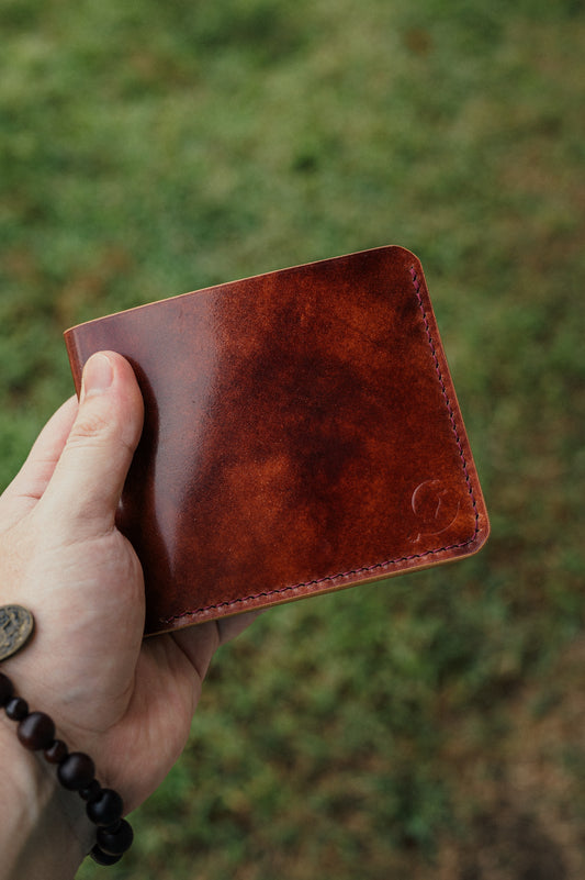 Shell Cordovan Leather Bifold Billfold Wallet - The Dillon | handmade leather wallet made in usa gift for husband son boyfriend fathers day - DarkSkyLeather