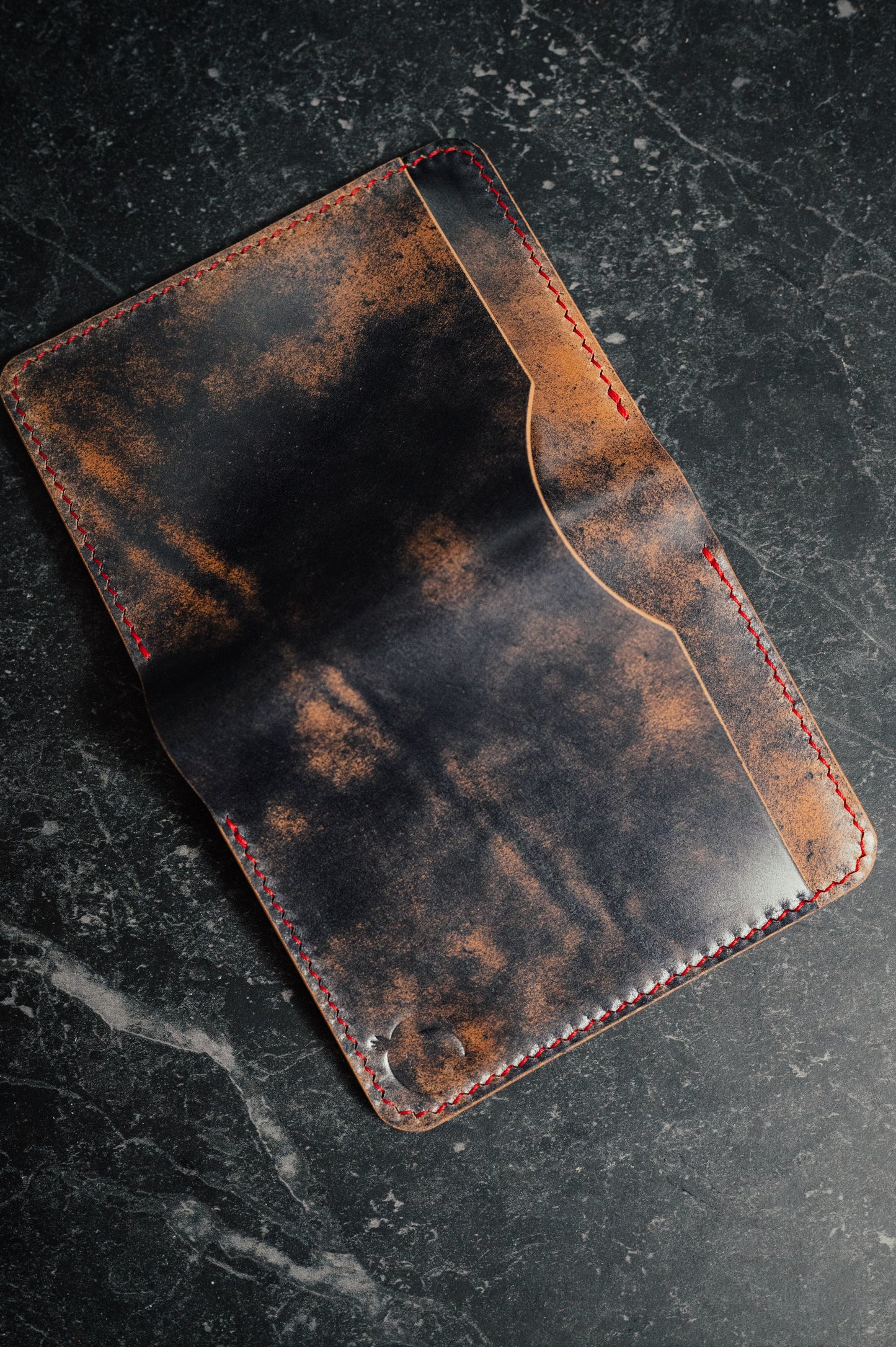 Marbled Black Rocado Shell Cordovan & Full Grain Bifold Card Wallet - The Hosea