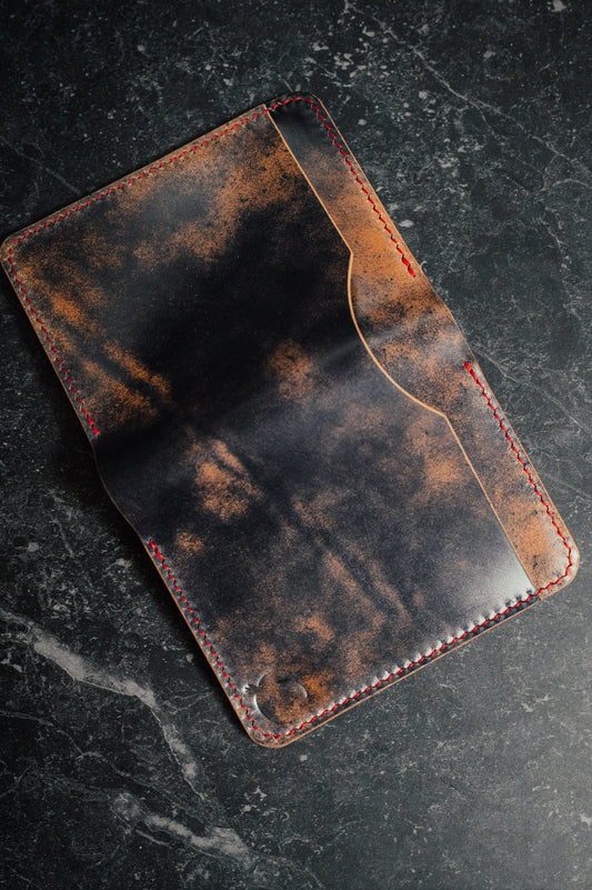 Marbled Black Rocado Shell Cordovan & Full Grain Bifold Card Wallet - The Hosea