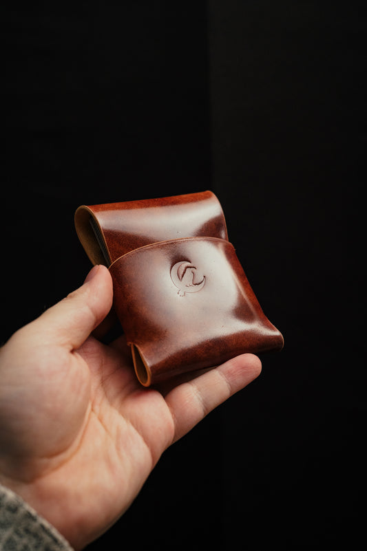 Dark Sky Leather Paulie Shell Cordovan bifold wallet in brown, handmade in the USA
