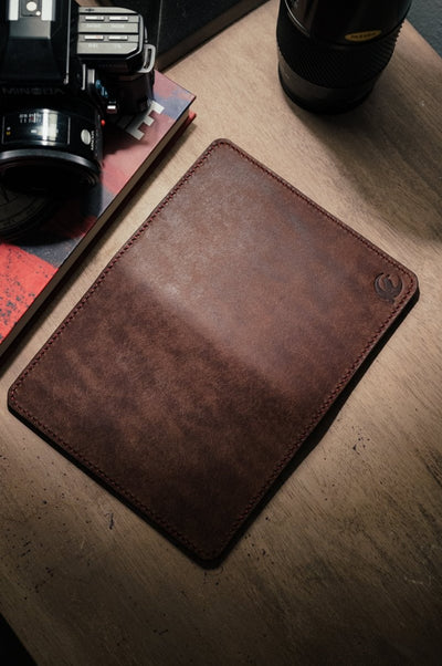 Full grain leather pocket journal cover — The Jones, handmade in Kansas by Dark Sky Leather (detail view)