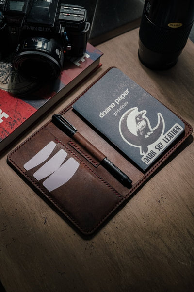 Full grain leather pocket journal cover — The Jones, handmade in Kansas by Dark Sky Leather