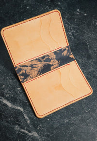 Marbled Black Rocado Shell Cordovan & Full Grain Bifold Card Wallet - The Hosea - DarkSkyLeather