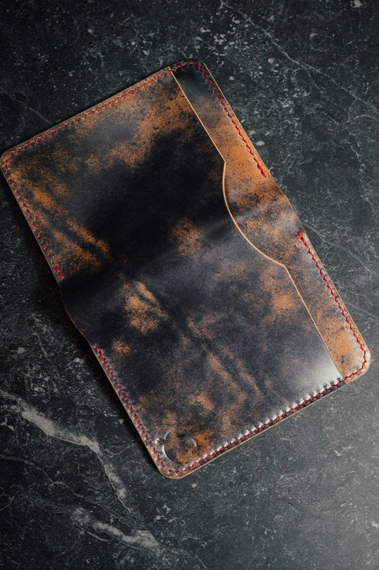 Marbled Black Rocado Shell Cordovan & Full Grain Bifold Card Wallet - The Hosea - DarkSkyLeather