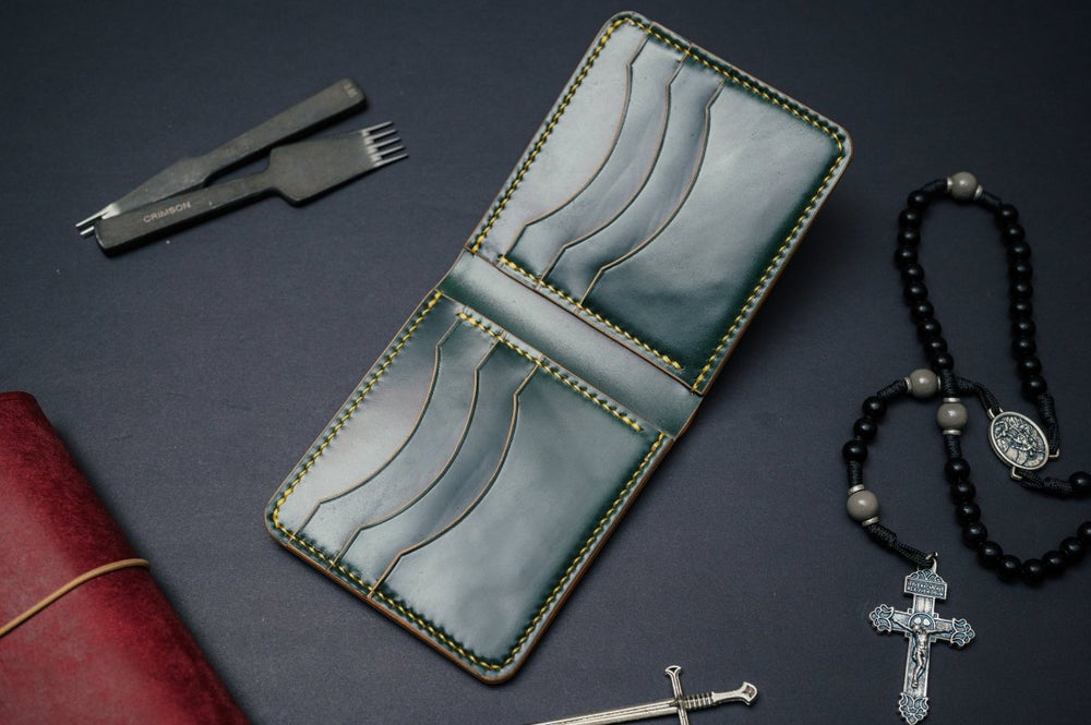 Men’s Pine Green Shell Cordovan Leather Bifold - The Dillon - DarkSkyLeather