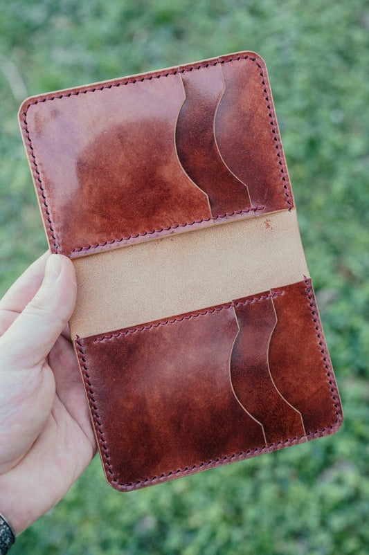 Museum Cognac Shell Cordovan Vertical Bifold Wallet - The Morgan - DarkSkyLeather