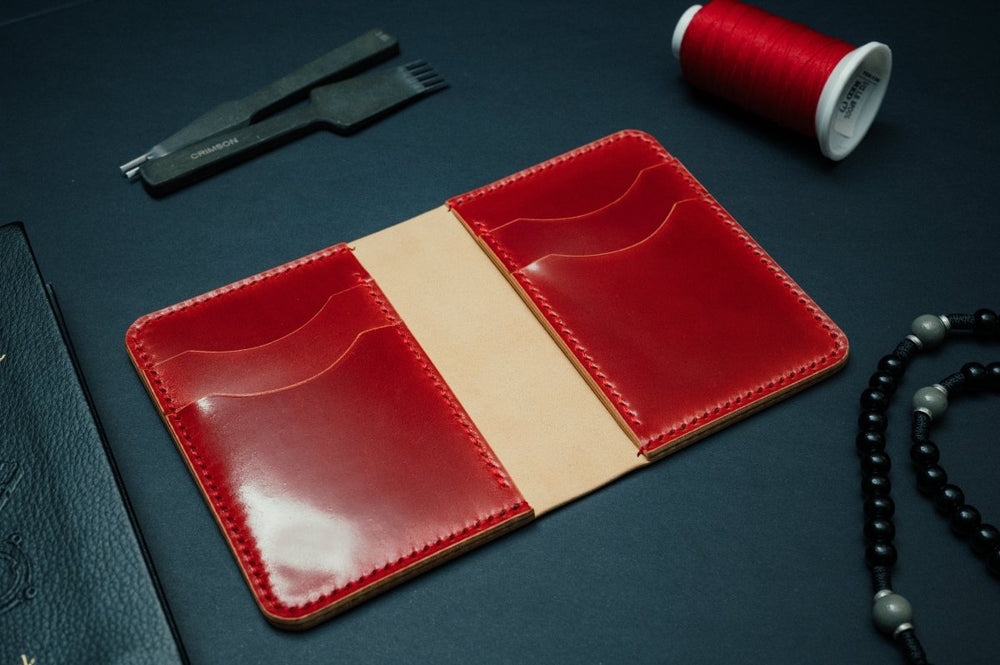 Red Shell Cordovan Bifold Wallet - The Morgan - DarkSkyLeather