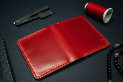 Red Shell Cordovan Bifold Wallet - The Morgan - DarkSkyLeather